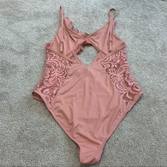 PINK dusty rose ruffle V-neck one piece swimsuit - Picture 4 of 9